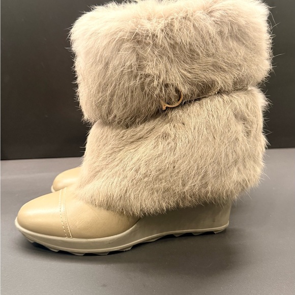Salvatore Ferragamo Shoes - Salvatore Ferragamo Beige Faux Fur Wedge Boots